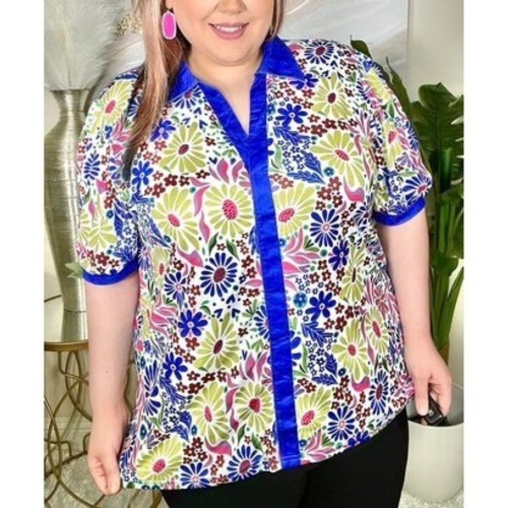 NWT Southern Stitch Floral Polo Shirt Multicolor V-Neck‎ Short Sleeve 3XL Summer